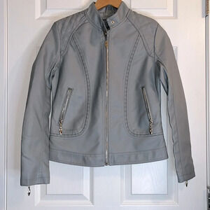 NXH faux leather jacket women S or XS gray moto style light gold tone hardware